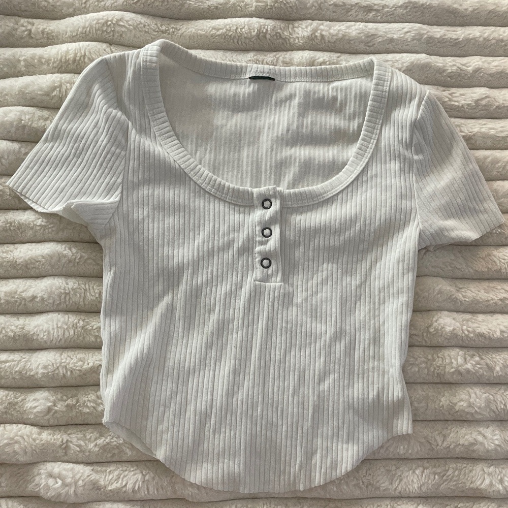 white crop top with buttons